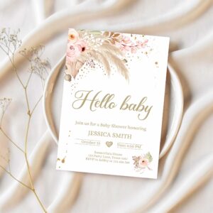 Editable pampas grass baby shower invitation boho baby shower bohemian shower tropical download printable invitation template corjl 0395 1