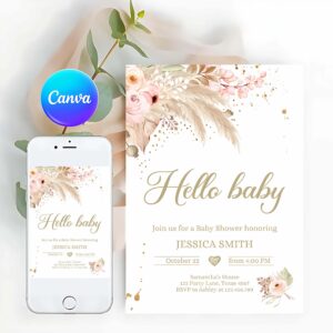 Boho Pampas Invitation, Pampas Grass Baby Shower Invitation