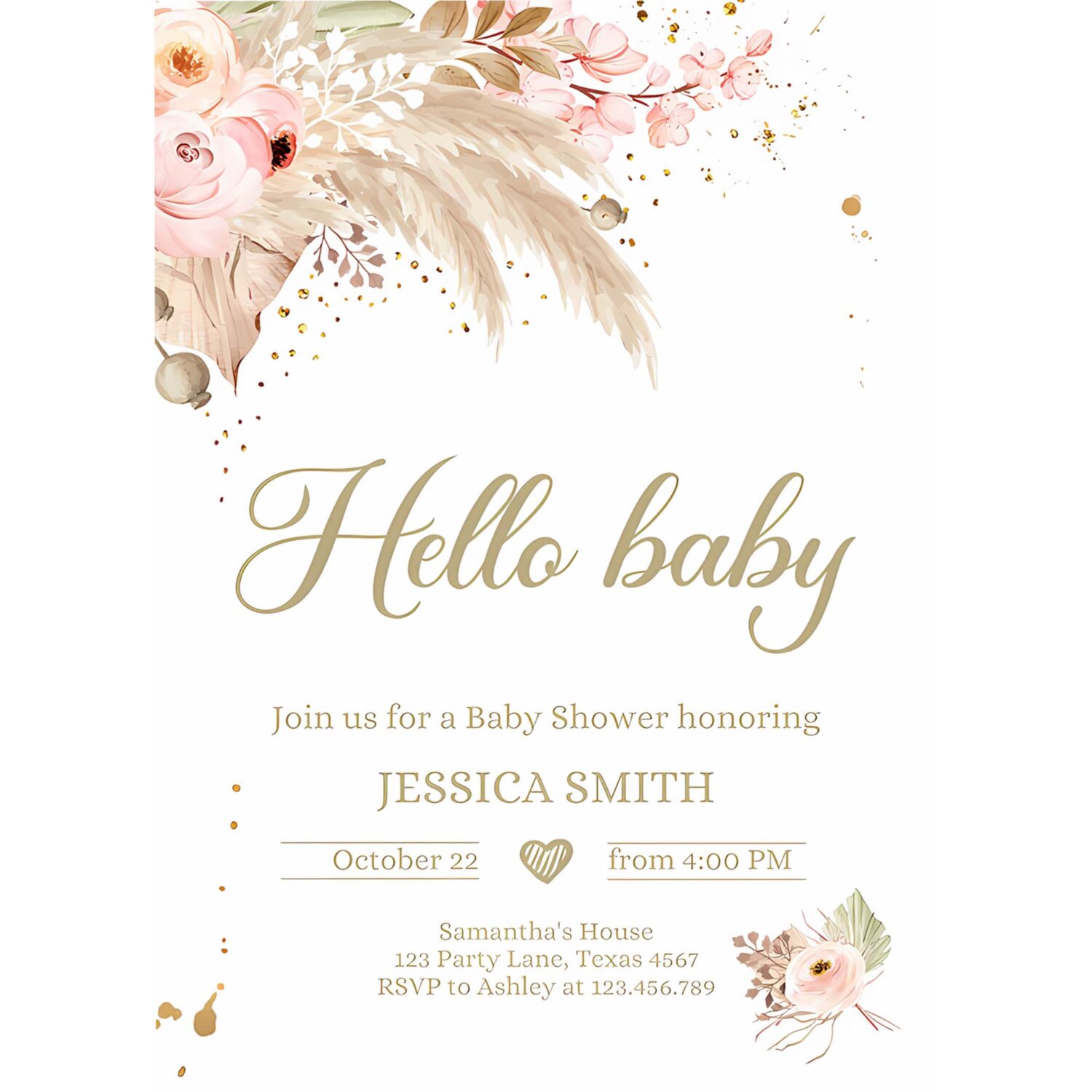 Editable pampas grass baby shower invitation boho baby shower bohemian shower tropical download printable invitation template corjl 0395 4