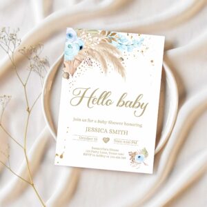 Editable pampas grass baby shower invitation boho baby shower boy bohemian shower tropical download printable invitation template corjl 0395 1