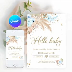 Boho Pampas Invitation, Pampas Grass Baby Shower Invitation