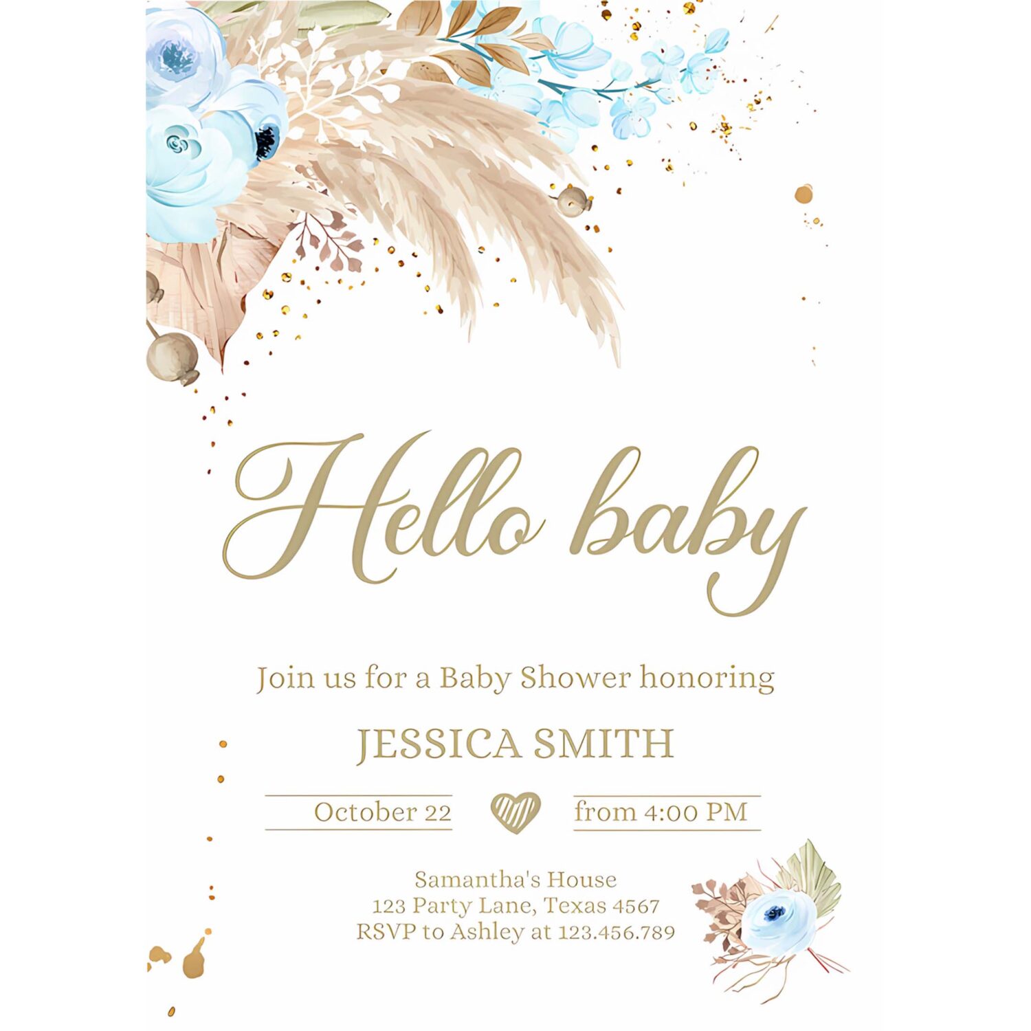 Editable pampas grass baby shower invitation boho baby shower boy bohemian shower tropical download printable invitation template corjl 0395 4