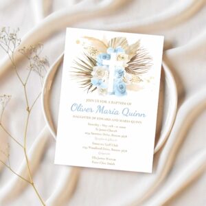 Editable pampas grass baptism invitation bohemian baptism invitation boho baptism christening 1st communion invitation 1