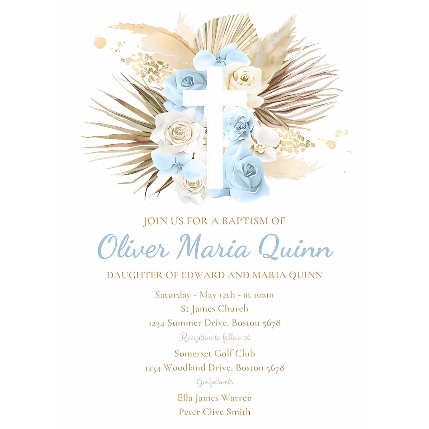 Editable pampas grass baptism invitation bohemian baptism invitation boho baptism christening 1st communion invitation 4