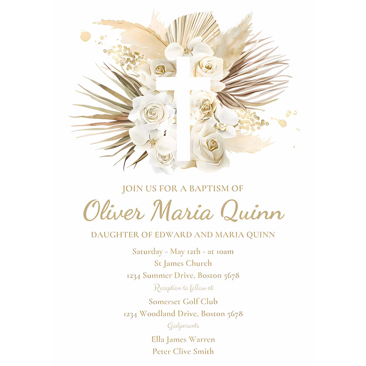 Editable pampas grass baptism party invitation bohemian baptism invitation boho baptism christening 1st communion invitation 4