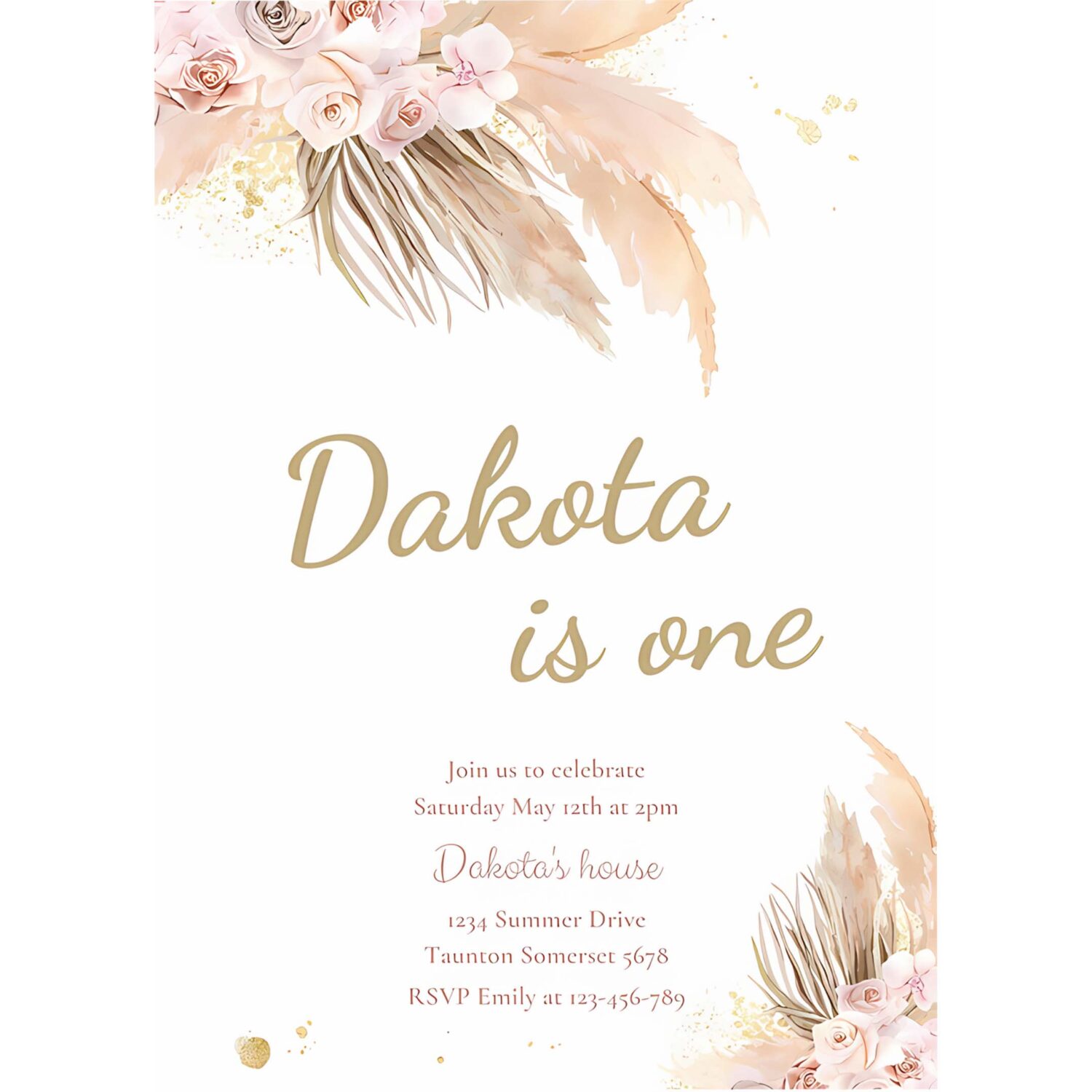 Editable pampas grass boho birthday invitation bohemian birthday party muted earthy tone birthday party desert birthday 4