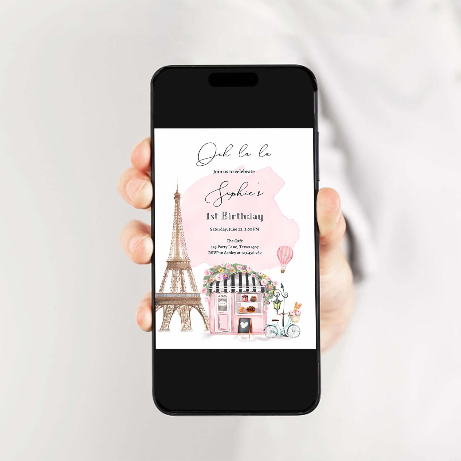 Editable paris birthday invitation french patisserie parisian cafe french birthday floral tea party printable template corjl digital 0441 2