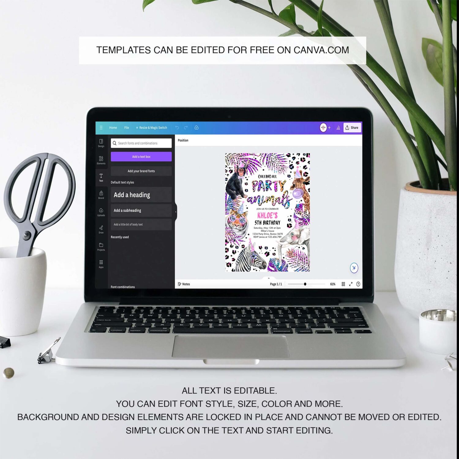 Editable party animals birthday invitation holographic rainbow cheetah print safari animals 3