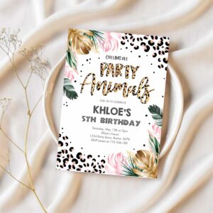 Editable party animals birthday invitation leopard print jungle birthday party leopard print wild one two wild birthday party 1