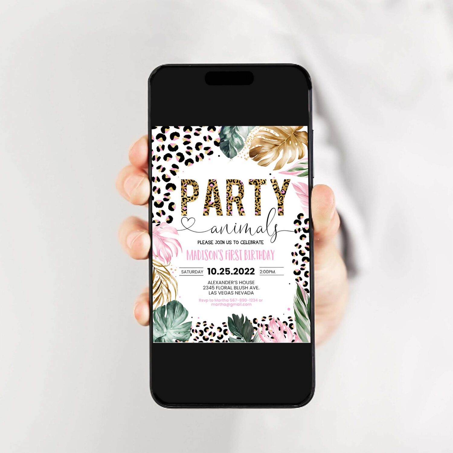Editable party animals birthday invitation leopard print jungle birthday party leopard print wild one two wild template 2