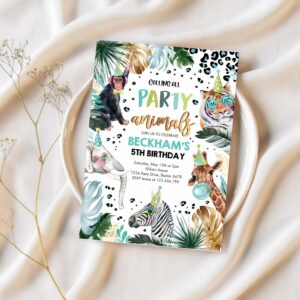 Editable party animals birthday invitation leopard print safari animals birthday party invitation leopard print birthday 1