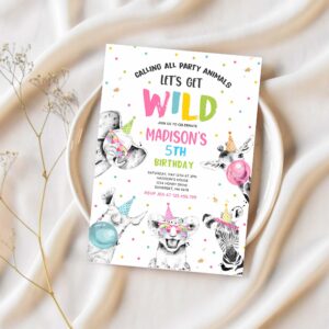 Editable party animals birthday invitation safari animals birthday invite girl safari modern monochrome safari party 1