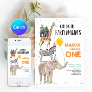 Party Animal Invitation, Boy Party, Animals Birthday Invitation