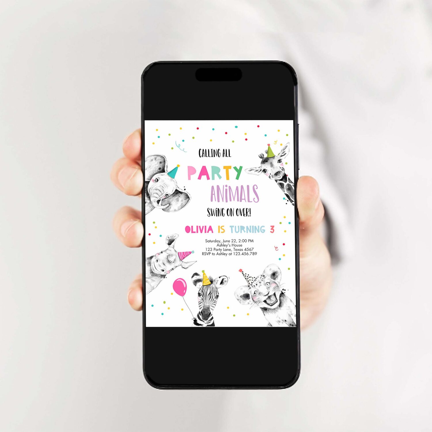 Editable party animals birthday invitation wild one animals invitation zoo safari animals girl party invite 2