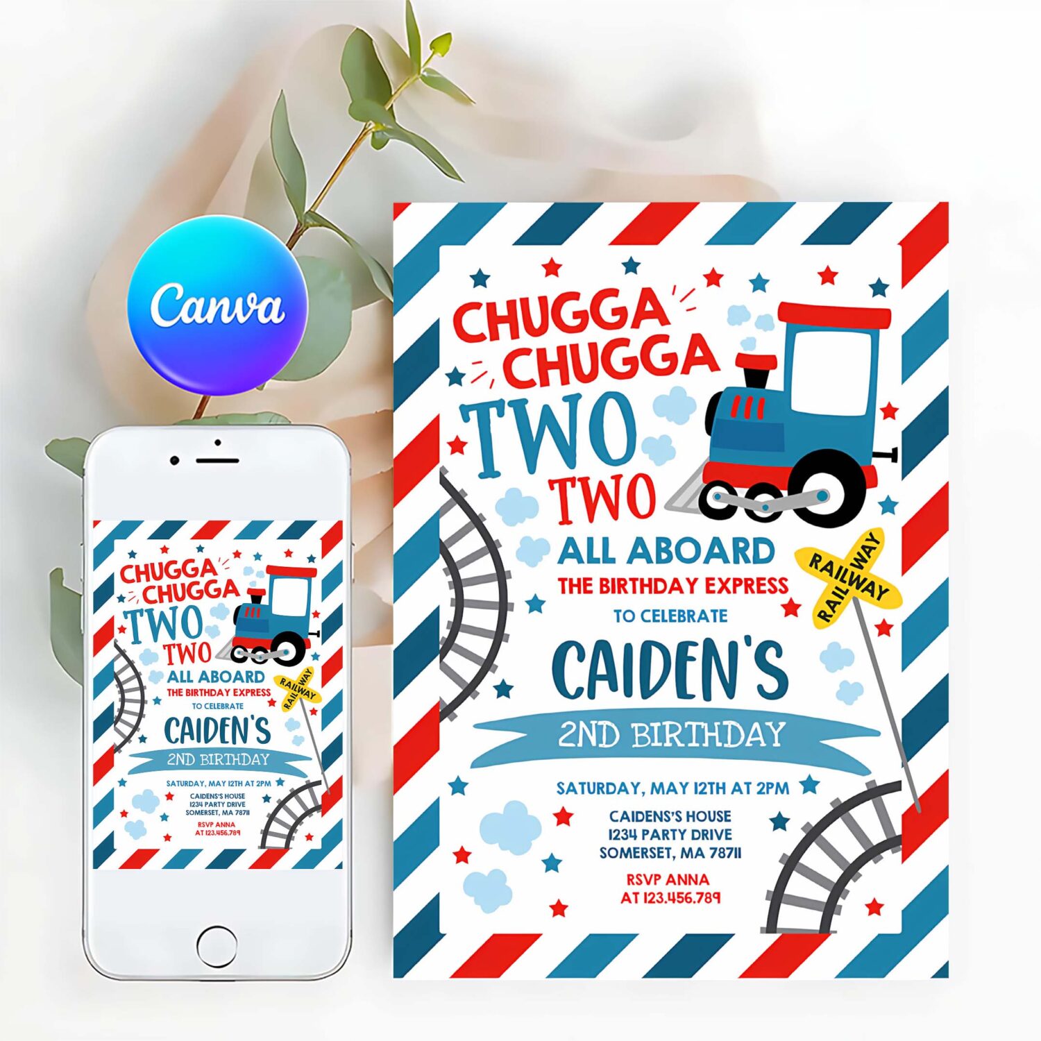 Editable party chugga chugga two two train birthday invitation chugga chugga choo choo party two two train party invite instant download tc