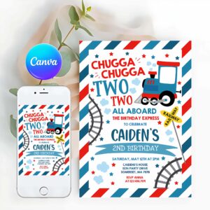 Train Invitation, Party Chugga Chugga Two Two Train Birthday Invitation