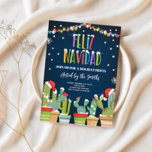 Editable party feliz navidad fiesta christmas invitation cactus mexican holiday xmas party santa invite digital printable corjl template 0273 1