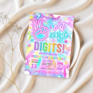 Editable peace out single digits birthday party invitation neon glow peace out single digits 10th birthday party instant download tr0 1