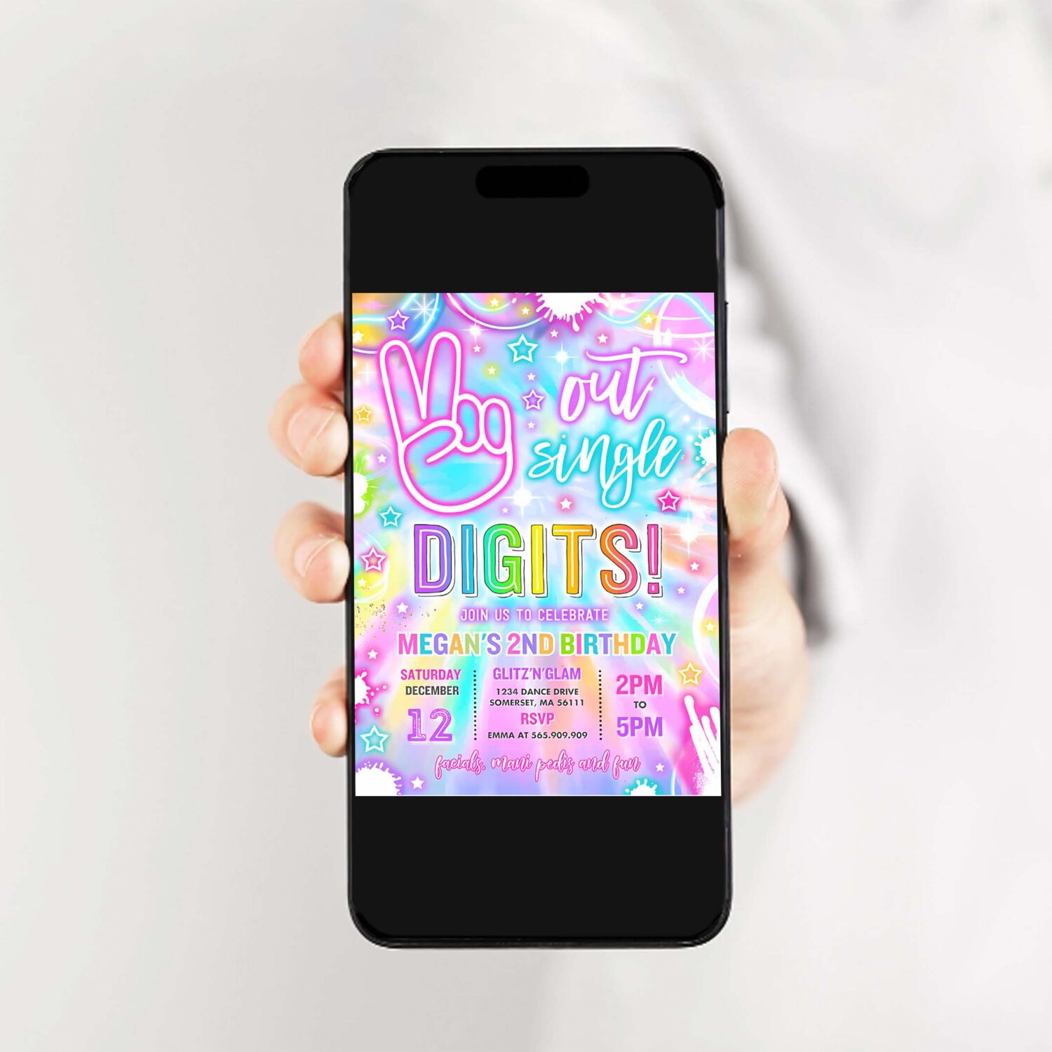 Editable peace out single digits birthday party invitation neon glow peace out single digits 10th birthday party instant download tr0 2