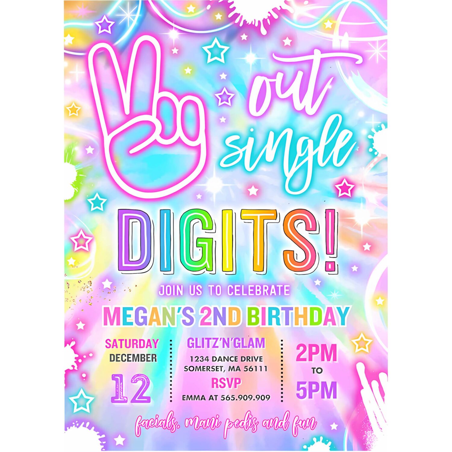Editable peace out single digits birthday party invitation neon glow peace out single digits 10th birthday party instant download tr0 4