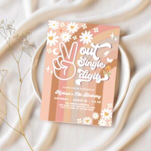 Editable peace out single digits invites fall groovy 10th birthday invite daisy rainbow birthday invitation 1