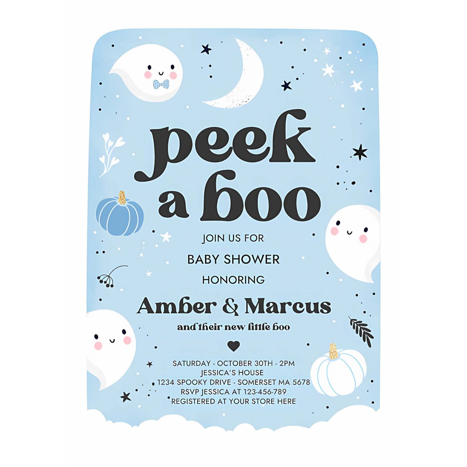Editable peek a boo baby shower invitation little boo boy ghost baby shower invitation blue cute halloween baby shower instant download b4 4