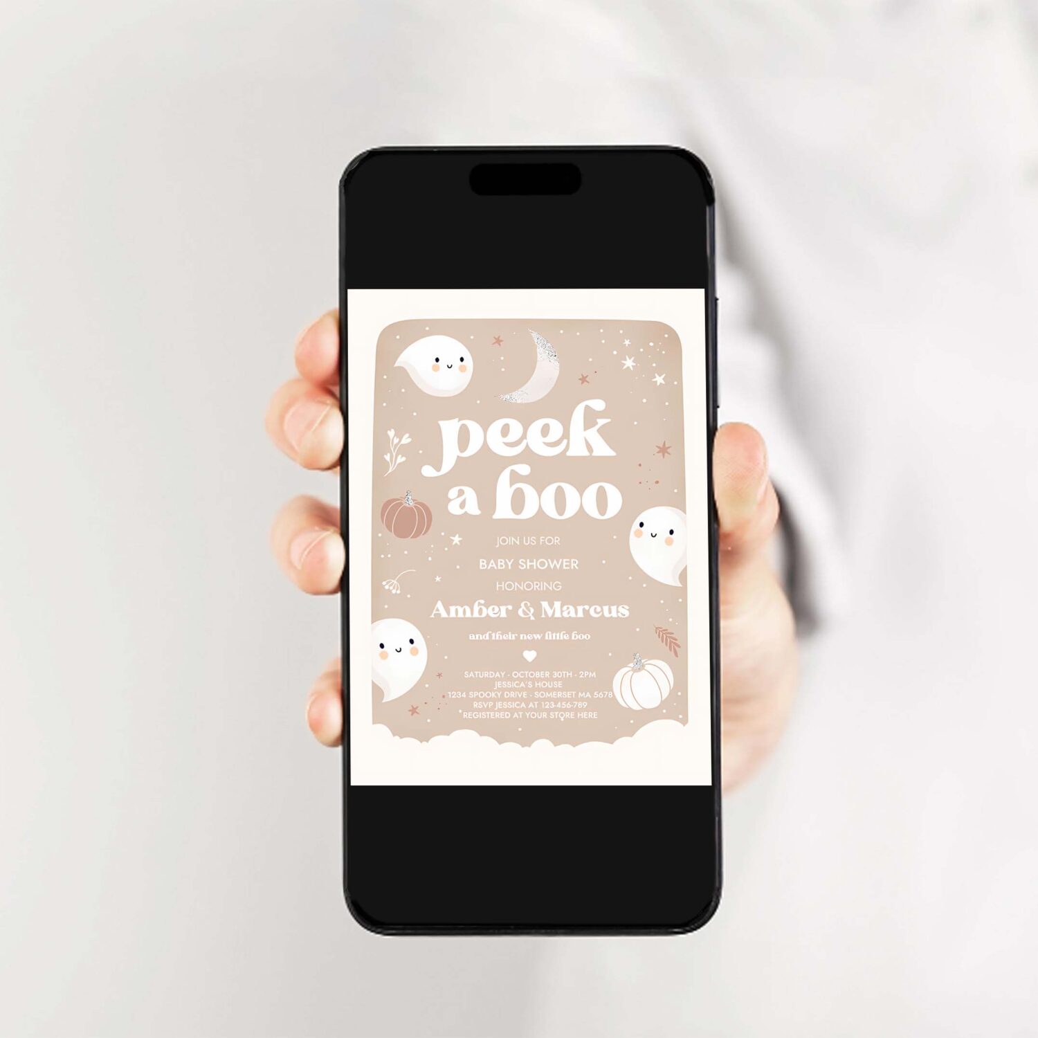 Editable peek a boo baby shower invitation little boo ghost baby shower boho muted earthy tones halloween baby shower instant download b9 2