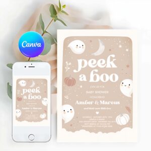 Peek A Boo Invitation, Peek A Boo Baby Shower Invitation Little Boo Ghost Baby Shower Boho Muted Earthy Tones Halloween Baby Shower