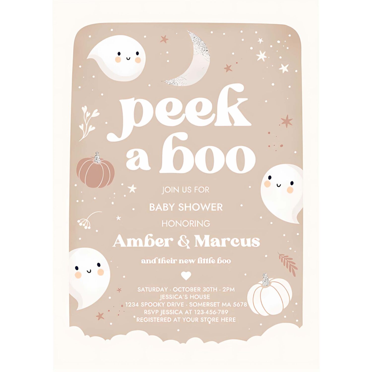 Editable peek a boo baby shower invitation little boo ghost baby shower boho muted earthy tones halloween baby shower instant download b9 4
