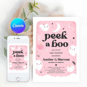 Peek A Boo Invitation, Peek A Boo Baby Shower Invitation Little Boo Girl Ghost Baby Shower Invitation Pink Cute Halloween Baby Shower