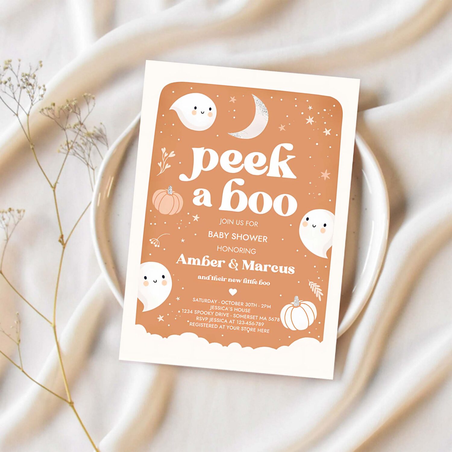 Editable peek a boo baby shower invite little boo ghost baby shower boho muted earthy tones halloween baby shower instant download b9 1