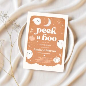 Editable peek a boo baby shower invite little boo ghost baby shower boho muted earthy tones halloween baby shower instant download b9 1