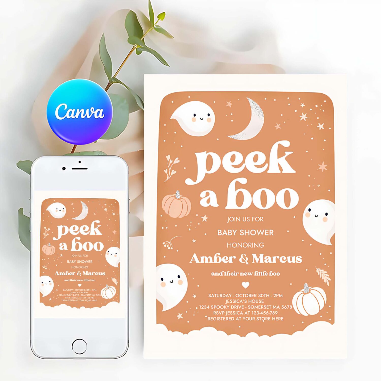 Editable peek a boo baby shower invite little boo ghost baby shower boho muted earthy tones halloween baby shower instant download b9