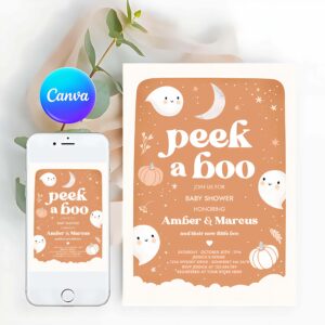 Peek A Boo Invitation, Peek A Boo Baby Shower Invite Little Boo Ghost Baby Shower Boho Muted Earthy Tones Halloween Baby Shower