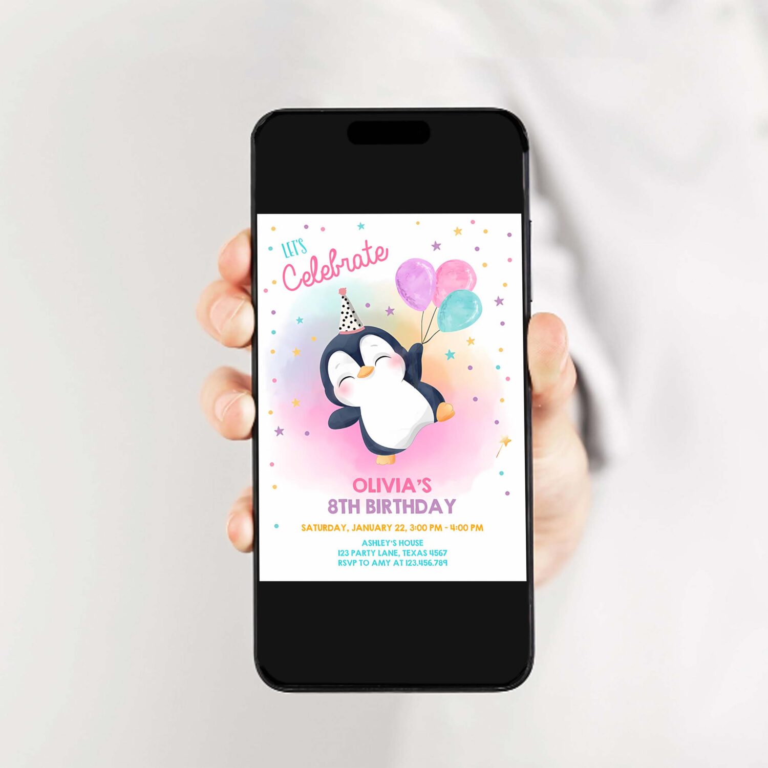 Editable penguin birthday invitation winter party arctic animals girl birthday party cute penguin baby shower printable digital corjl 0372 2