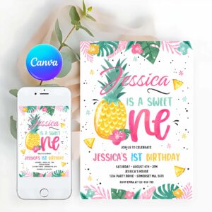 Pineapple 1st Birthday, Birthday Invitation