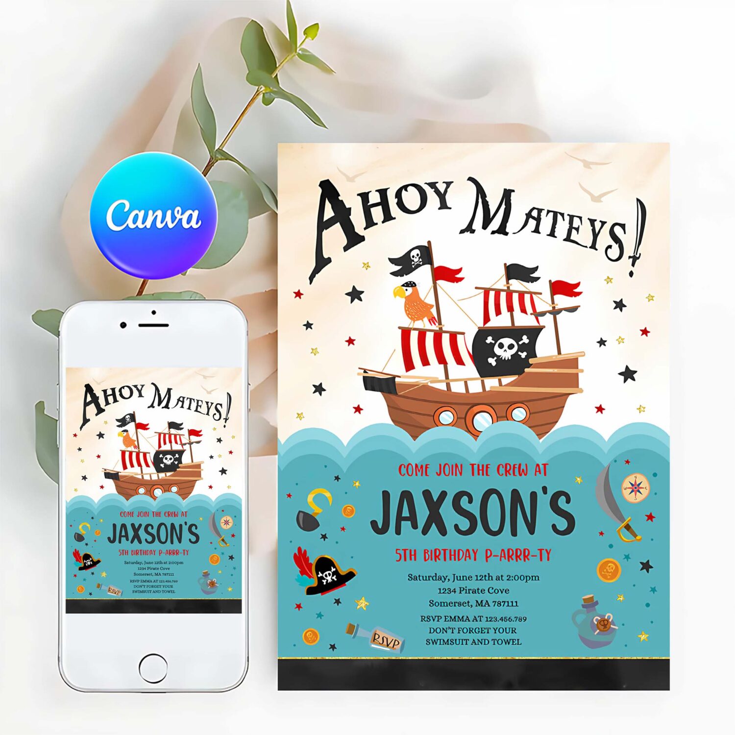 Editable pirate birthday party invitation pirate ship invitation pirate party treasure map invitation pirate party