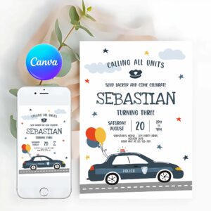 Police Invitation, Police Birthday Invitation, Police Officer Invitation, Cop Invite, Policeman Party, Police Party Invitation