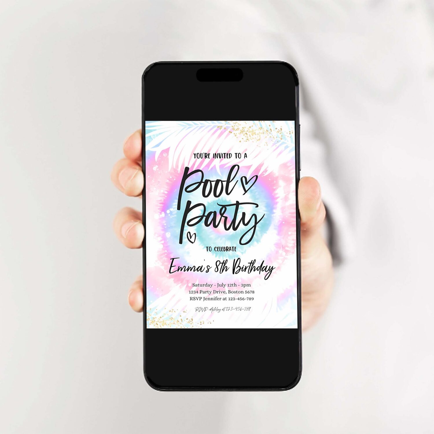 Editable pool party invitation girly pink blue tie dye pool party invitation pool birthday summer swimming pool party 2