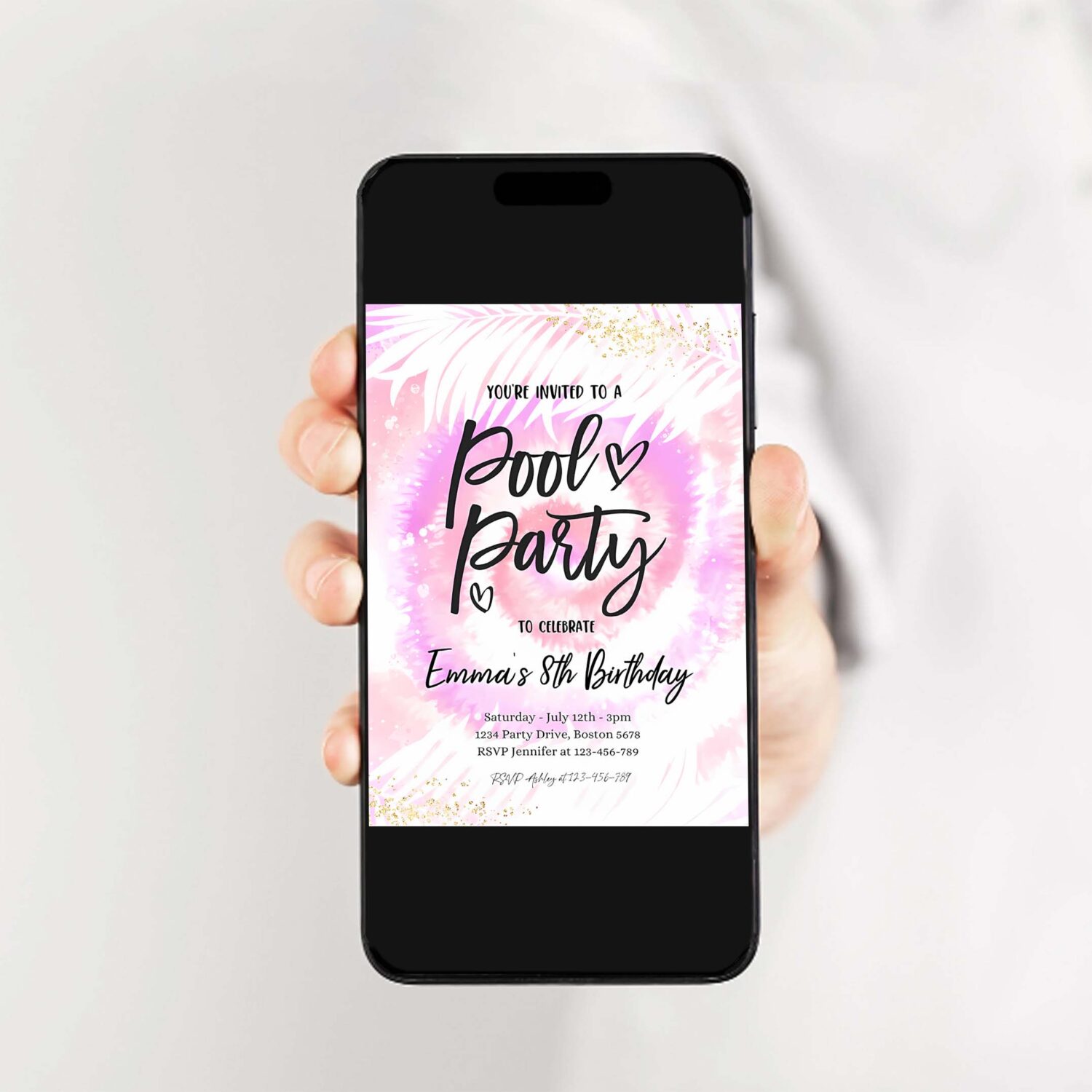 Editable pool party invitation girly pink purple tie dye pool party invite pool birthday summer swimming pool party 2