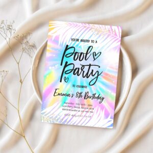 Editable pool party invitation girly tie dye pool party invitation pool birthday party summer swimming pool party 1