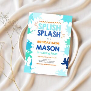 Editable pool party invitation splish splash birthday invite pool party bash beach swimming summer invite 1