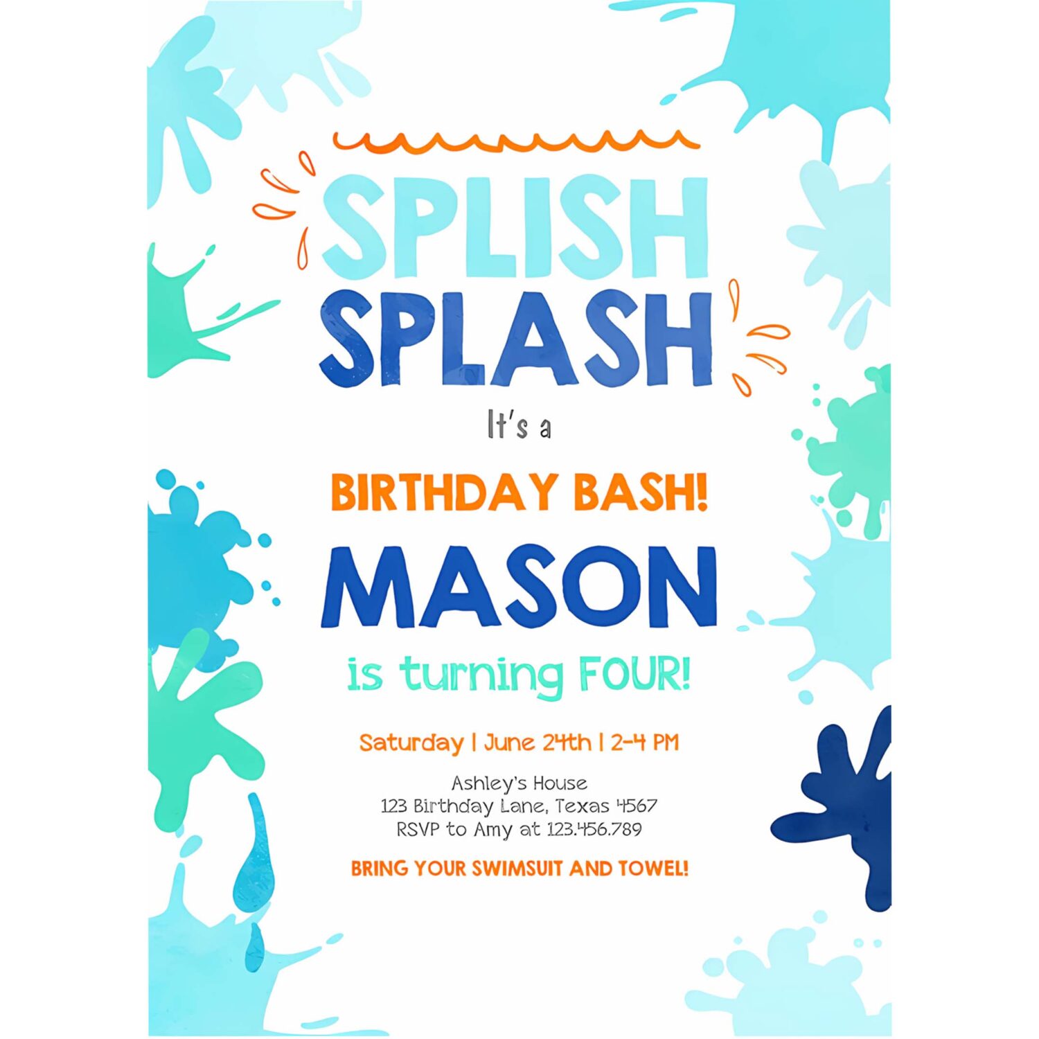 Editable pool party invitation splish splash birthday invite pool party bash beach swimming summer invite 4
