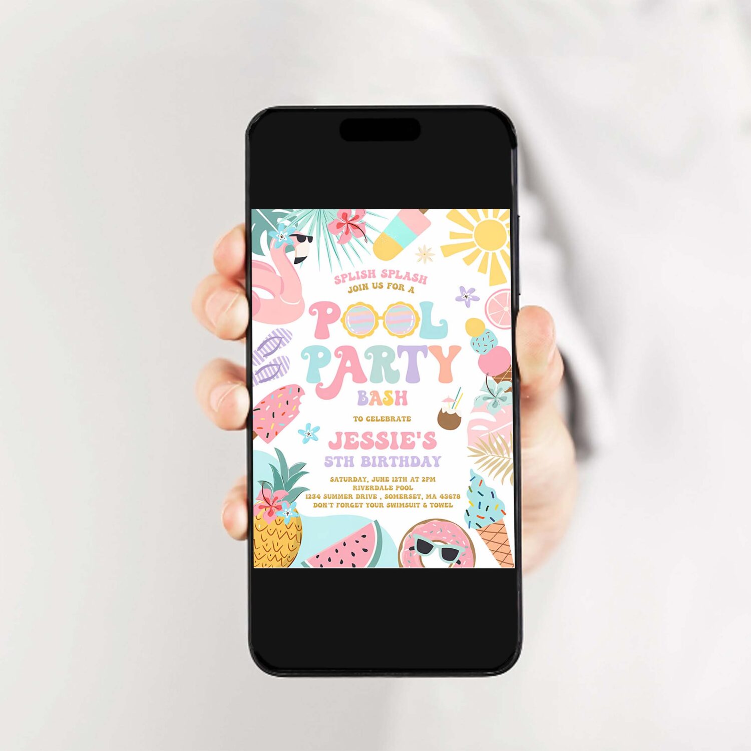 Editable pool party invitation tropical splish splash girly pool party invitation summer swimming pool splash pad party 2