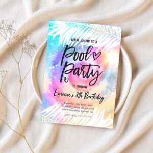 Editable pool party invite girly tie dye pool party invitation pool birthday party summer swimming pool party 1