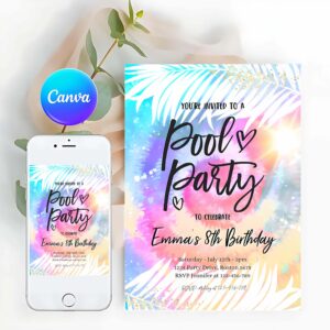 Pool Party Invitation, Pool Party Invitation Girly Tie Dye Pool Party Invitation