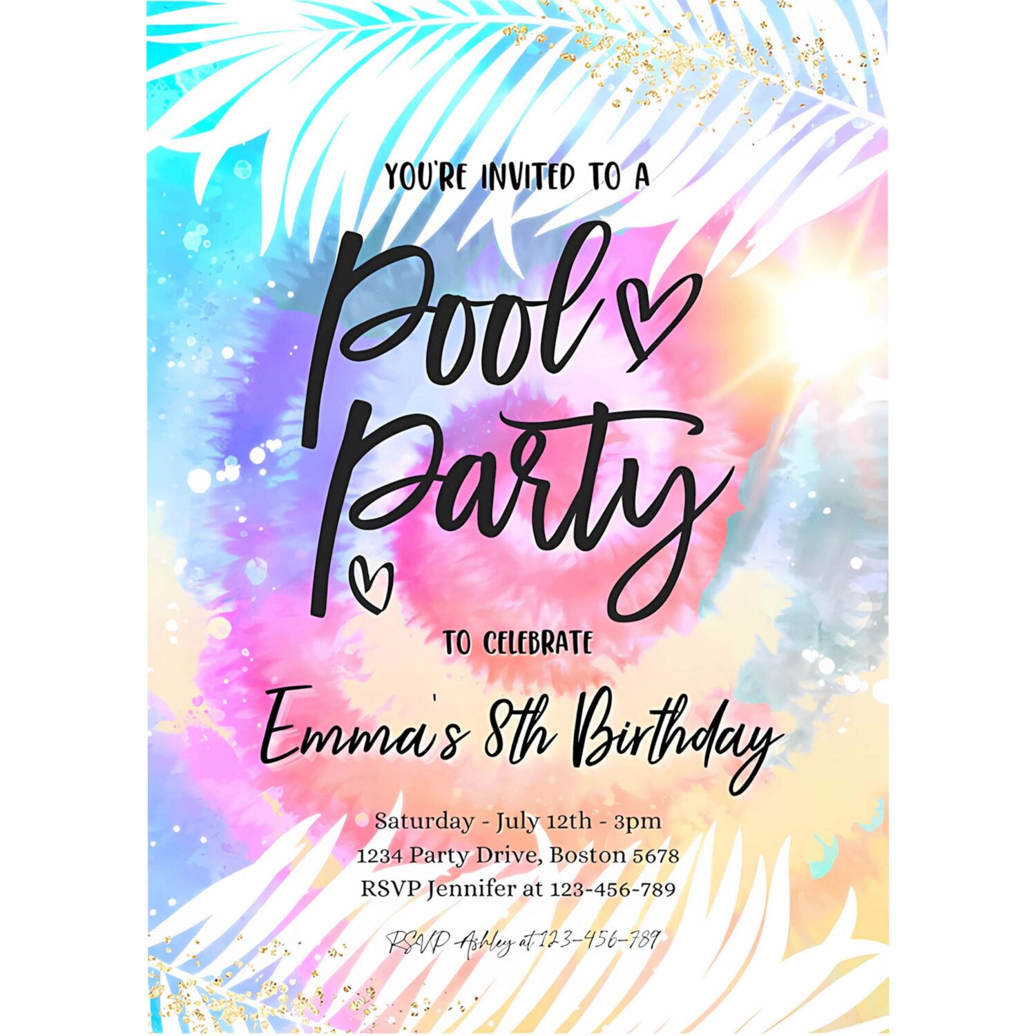 Editable pool party invite girly tie dye pool party invitation pool birthday party summer swimming pool party 4