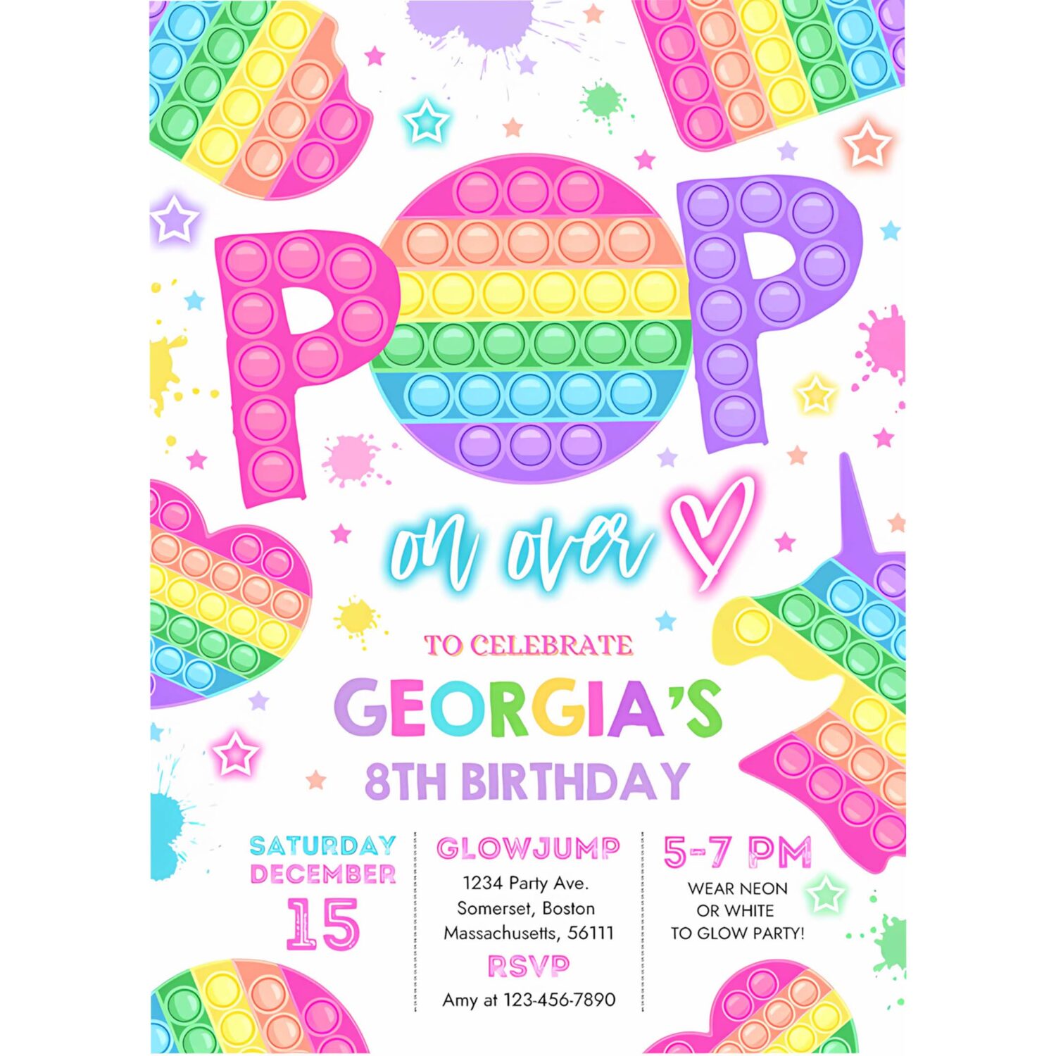 Editable pop it birthday party invitation pop it birthday party pastel rainbow pop it fidget toy party pop it party 4