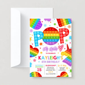 Editable pop it birthday party invite pop it birthday party bright rainbow pop it fidget toy party pop it party 2
