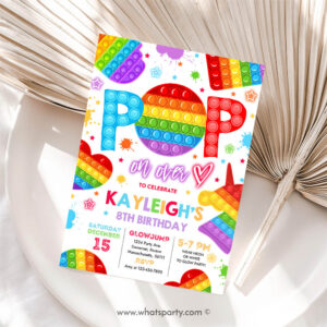 Rainbow Invitation, Pop It Birthday Party Invitation Pop It Birthday Party, Bright Rainbow Invitation